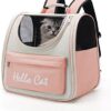 PETCUTE Cat Backpack Dog Backpacks with Mesh Window, Breathable Pet Backpack for Dogs and Cats, Dog Backpack with Safety Lead, Removable Mat, Ideal for Hiking