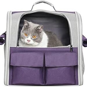 PETCUTE Cat Carrier Backpack,Portable Dog Backpack For Puppy Dogs Cats Up to 8kg,Breathable Pet Backpack with Top Opening Mesh Window,Built-in Safety Belt for Travelling,Hiking Purple