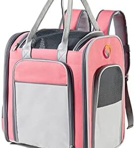 PETCUTE Dog Backpack Expandable Cat Backpack Breathable Foldable Pet Backpacks with Internal Safety Belt for Hiking, Travel Outdoors (Maximum Load 7 kg) Pink