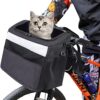 PETCUTE Front Bicycle Basket for Small Pets, Pet Backpacks with Breathable Mesh Window, Removable, Foldable Space Carry Bag for Small Medium Dogs and Cats with Safety Belt