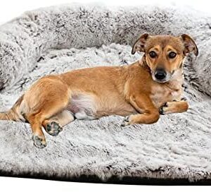 PETCUTE Soft Plush Dog Mat Sofa,Orthopedic Dog Beds Large with Anti-Slip Bottom,Detachable and Washable Pad Blanket Cushion,Anti-Anxiety Warm Calming Dog Bed Sofa