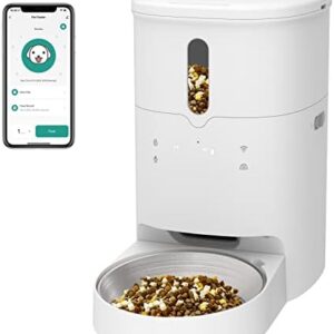 Pawmate Automatic Cat Feeder, 2.4g WiFi Cat Feeder with App Control for Dry Food, Stainless Steel Bowl, Low Food and Clogging Alarm, 1-6 Meals per Day