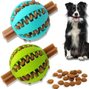 PawsOnlyUK Treat Dispenser Dog Toy Ball | Interactive Dog Toys for Boredom | Dog Puzzle Toy | Teeth Cleaning (7 CM, GREEN + BLUE)