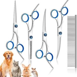 Pet Scissors 6 Inch Stainless Steel Fur Scissors for Dogs, 5-Piece Set Dog Scissors Set, Professional Dog Grooming Scissors Set, Cat Grooming Scissors, for Pet Hair Grooming for Dogs and Cats