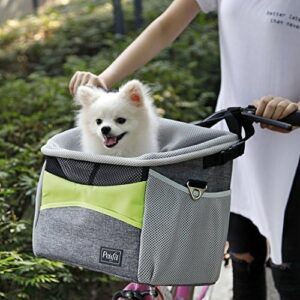 Petsfit Dog Bike Carrier Portable Dog Bike Basket, Multi-purpose Front Dog Bike Basket with Shoulder Strap Pockets and Reflective Strip for Small Dogs