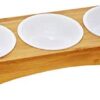 Petsoigné Cat Bowls Dog Bowl Set Ceramic with Bamboo Support for Cats and Puppies (3 Bowls, Ceramic)