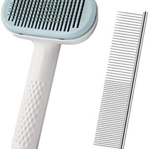 Petty.co Pet Hair Brush Set with 40 mm Stainless Steel Dog Comb Cat Comb - Self-Relaxing Cat Brush Dog Brush - Brush for Cats and Dogs - Fur Brush for Dog and Cat with Fur Comb