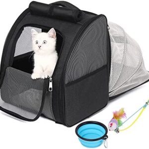 SUPERBE Pet Carrier Backpack, Expandable Cat Backpack Carrier for Small Dogs Cats Puppies, Collapsible, Airline Approved, Ventilated Design for Travel, Hiking & Outdoor Use (Black)