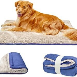 TVMALL Dog Mat Fluffy Large Dog Cushion Super Soft Reversible Bed Mat Washable Pet Mattress Plush Sofa Blanket Suitable for Large Medium and Small Dogs and Cats, 110 x 70 cm, Blue