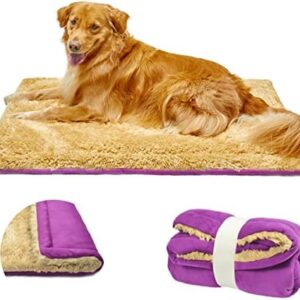 TVMALL Dog Mat Travel Large Dog Cushion Super Soft Foldable Bed Mat Washable Cushion for Dog Box Plush Sofa Blanket Dog Pad for Large Medium and Small Dogs and Cats, 110 x 70 cm, Purple