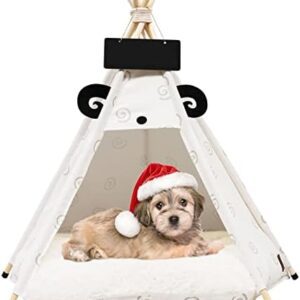 Teepee Tent for Pets, Portable Pet Teepee with Thick Cushion for Small Dogs and Cats, Washable Pet Bed, 50 x 50 x 60 cm (Style 5)