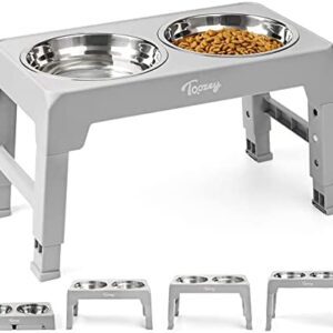 Toozey Elevated Dog Bowls 4 Adjustable Heights, Raised Dog Bowl Stand for Large Medium Small Dogs and Pets, with 2 Stainless Steel Dog Food and Water Bowls, 4 Heights-3.1", 8.6", 10.2", 11.8" (Grey)