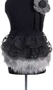 Trilly All Brilli CornelianerXS Cornelia Wool Dress with Lace and Faux Leather and Flower Application, XS, Black