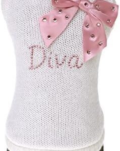 Trilly tutti Brilli Audrey Angora Wool Jumper with Swarovski Decoration and Bow Pin, Large, White
