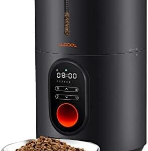 WOPET Automatic Feeder for Cats, 4L Feeder for Cats and Dogs with Stainless Steel Bowl & 10S Voice Recording, up to 48 Servings and 6 Meals per Day (FT50, Black)
