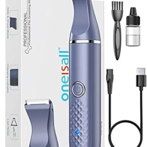 oneisall Dog Paw Trimmer for Grooming with Double Blades, Low Noise 2-Speed Small Dog Cat Grooming Clippers for Paws, Eyes, Ears, Face, Rump(Blue)