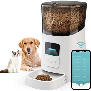 socio 6L Food Dispenser for Dogs, Cats, 2.4G WiFi Remote Control Smart Feeder Dispenser, Automatic Feeder Timer, 15 Meals per Day, 10s Recording Function