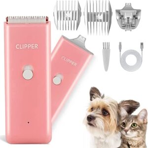 Favrison Dog Grooming Clippers Professional Dog Clippers with 2 Blades for Pet Hair Trimming, Rechargeable Cordless Pet Grooming Clippers for Dogs Cats Rabbits (Pink+Narrow Blade)