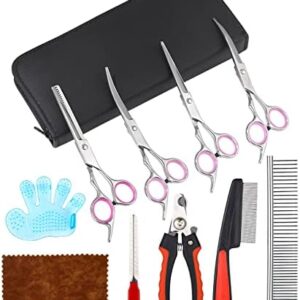 JOFLVA Dog Scissors, 11 Piece Dog Scissors Set, Professional Dog Scissors, Fur Scissors, Dog Scissors with Round Tip, Pet Grooming Set, Dog Scissors, Dog Nail Clippers for Whole Body Care.