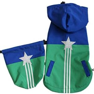 D.O.G Star Reflector Raincoat with Drawstring, Blue x Green, 3L for Dogs