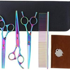 Aussel 7 Inch Professional Pet Dog Grooming Scissors Comb (1 Colorful Scissors Set)