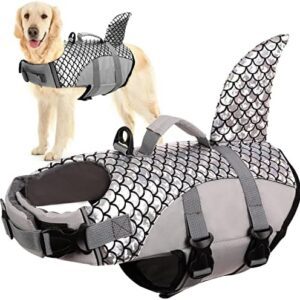 Dog Life Jacket Vest, Dog Floatation Vest Puppy Lifesaver Preserver Swimsuit Swimming Rescue Device Buoyancy Aid for Small Medium and Large Dogs(Grey, XXL)