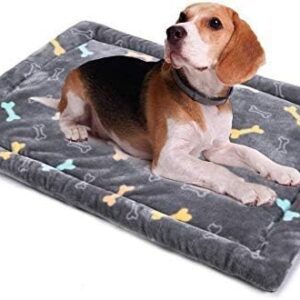 ALLISANDRO Dog Mat Dog Blanket Washable Durable 100 x 70 cm Hygienic and Non-Slip Square Bones Soft Dog Beds with Cuddly Plush for Dogs and Cats Grey