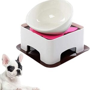 JYHY Bulldog Bowl Ceramic Dog Food Bowl - Dog Cat Dish Wide Mouth Dog Bowl Pet Sterile Tilted Pet Feeder with Anti-Skid Rubber Mat (White Bowl Set)