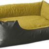 BedDog® Lupi Dog Bed Made of Cordura, Microfibre Velour, Washable Dog Bed with Edge, Square Dog Cushion for Indoor/Outdoor Use, S, Yellow-Rock, Grey-Yellow