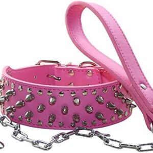 haoyueer Studded Dog Collar Punk Studded Dog Collar with Stainless Steel Buckle Soft Leather Combo Set Durable Fit Pitbull Bulldog Doberman (S, Hot Pink)