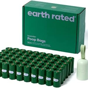 Earth Rated Dog Poo Bags, 900 Extra Thick and Strong Biodegradable Poo Bags for Dogs, Guaranteed Leak-proof, Lavender-scented, 60 Rolls, 15 Doggy Bags Per Roll, Includes 2 Dispensers for Dog Leads