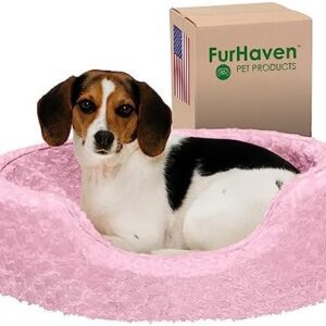 FurHaven Pet Dog Bed | Oval Ultra Plush Pet Bed for Dogs & Cats, Pink, Medium