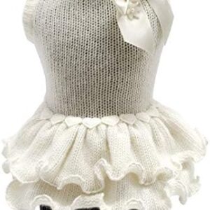 Trilly tutti Brilli Coline Wool Dress with Decorated Satin Bow Brooch, 2X-Small, White