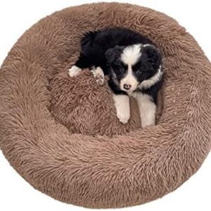 NAKLULU Dog Bed, Machine Washable, Round Cat Bed, Dog Cushion, Dog Basket, Dog Beds for Small, Medium and Large Dogs, Brown, XS 50 cm Outer Diameter