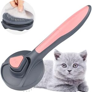 Negsaiy Pet Hair Brush for Dogs Cats, Pet Grooming Brush Hair Remover Tool for Quick Daily Cleaning, Gently Removes Undercoat & Pet Massage, Self Cleaning Slicker Brushes for Small/Big Pets (Pink)