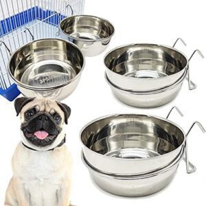 2 x Stainless Steel Dog Cage Bowl with Hook Food Container 4 Sizes Pendant for Bird Parrot Small Dog BPS-11132 x 2
