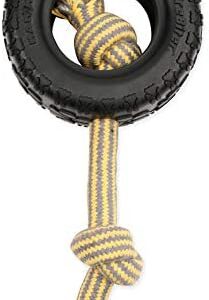 Mammoth TireBiterII with Cotton-Poly Rope – Natural Rubber Dog Toys for Extreme Chewers – Dog Toys for Extra Long Interactive Play – Aggressive Chewer Toys for Large - X-Large Dogs - X-Large 7”