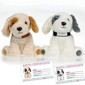 InFLOATables Stuffed Puppy - 2 Stuffed Dog - 8 Inch Puppy Plush - Brown-White and Gray-White Soft Puppy Toys for Kids - Puppies Stuffed Animals with Customizable Collar and Birth Certificate