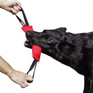 Dingo Gear Nylcot Bite Tug for The Dog Training K9 IGP IPO Schutzhund Blind Search Prey Drive Fetch Reward, Handmade of French Material, 2 Handles, Red S00064