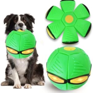 Eivdru Pet Toy Flying Saucer Ball, Magic Ball, UFO Magic Flying Saucer Ball, 6 Colour Light Flying Saucer Ball Dog Toy (Green)