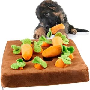 Comius Sharp Plush Carrot Toy for Dogs, Interactive Toy, Sniffing Rug, Dog Toy, Intelligence Sniffing Rug, 12 Colourful Carrots, Vegetable Plush Toy for Dogs 35 x 35 x 6 cm