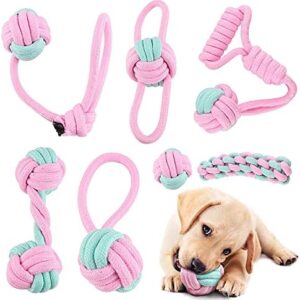Dog Rope Toy for Puppy Teething, 7 Pack Indestructible Dog Toys for Puppy Chewers, Interactive Tug of War Toys for Puppies Small Dogs Durable Chew Toys for Boredom Chew Teething (Pink)