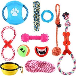 DasMorine Dog Rope Toys Puppy Chew Toys Set of 11, Dog Cotton Rope Knot Toys and Dog Ball for Small Medium Large Breeds, Nature Teething Toy for Dental Health, Stress-Free Dog Training Gifts