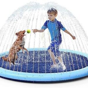 TSQZE Dog Pool, Foldable Splash Sprinkler Pad, Thickened Non-Slip Dog Water Toy, Paddling Pool for Pets, Environmentally Friendly, Durable Paddling Pool Dog (170 cm)