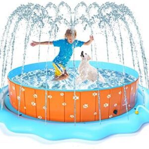 OBOVO Dog Paddling Pool, Water Sprinkling Dog Pool for Large Dogs, Foldable 160 x 30 cm, XXL Portable Dog Pool, Kiddie Pool for Pets, Hard Plastic Pet Bathtub for Pets, Large Dogs
