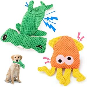 Towowl Squeaky Dog Toys Set, Durable Crinkle Dog Toys for Small Medium Large Breed Dogs Aggressive Chewers, Tough Interactive Chew Teething Toys 2 Pack Octopus & Hammerhead Shark