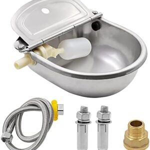 BREUAILY Low Pressure 4-in-1 Stainless Steel Horse Drinker, Poultry Feeder Station with Adjustable Float Valve and Drain Hole for Ox, Horses, Sheep, Pig, Dog