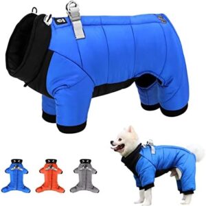 Beirui Waterproof Small Dog Coats for Puppy - Windproof Warm Full Body Coat for Small Dogs - Quality Puppy Winter Clothes Reflective Outdoor Snow Jacket(Blue,Chest 15.0’’)