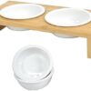 Bowl for Cats and Small Dogs, 250 ml, Food Bowl, Ceramic, with 2 + 2 Bowls, 4 Bowls, Cat Bowl Set, Wooden Bamboo