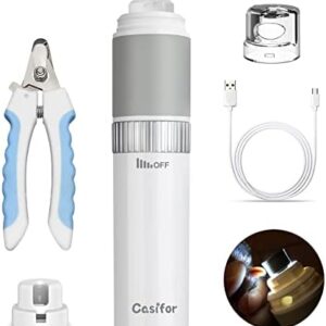 Casifor Dog Nail Grinder 10h Working Time Powerful Professional Quiet Electric Pet Nail Trimmer Stepless Speed Regulation Painless Nail File for Large Medium Small Dogs and Cats